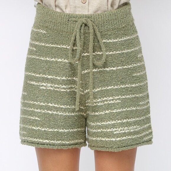 GIGIO Sage Striped Knit Shorts | Soft Lounge High Waist Shorts - Picture 2 of 4